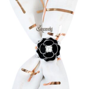 Black Camellia Scarf Buckle Ring