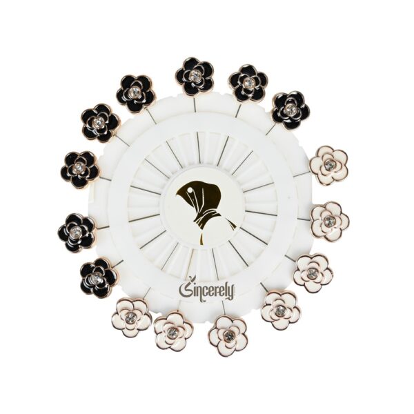Black and White Flowery Hijab & Scarf Pins