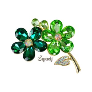 Green Rhinestone Flower Brooch